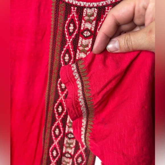 J. Jill Cotton Red V Neck Floral Embroidered Bohemian Long Sleeved Top Size 3X - Picture 4 of 8